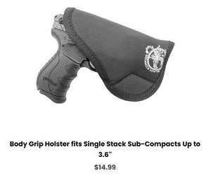 Bersa Thunder 9 Pro UC Body Grip Holster fits Single Stack Sub-Compacts Up to 3.6'' - IWB Holsters